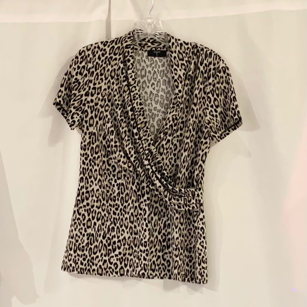 Tahari Leopard Print Short Sleeve Blouse